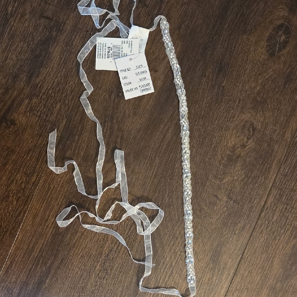 David's Bridal Silver Sash with White Ribbon